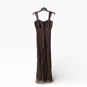 Talbots Silk Brown Long Dress Women's Size 2 Petite Sleeveless Evening Vintage